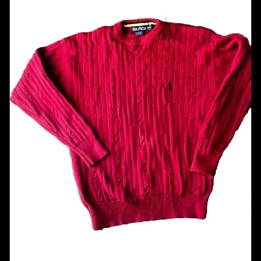 90’s Vintage Nautica Cable Red Knit Men’s Sweater‎ Size Medium
